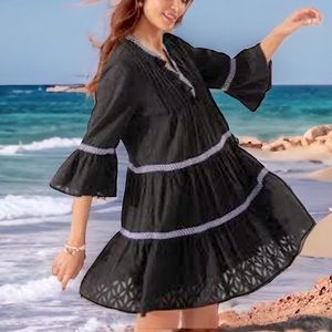 🌴Tommy Bahama Cotton Clip Embroidered Tier Dress